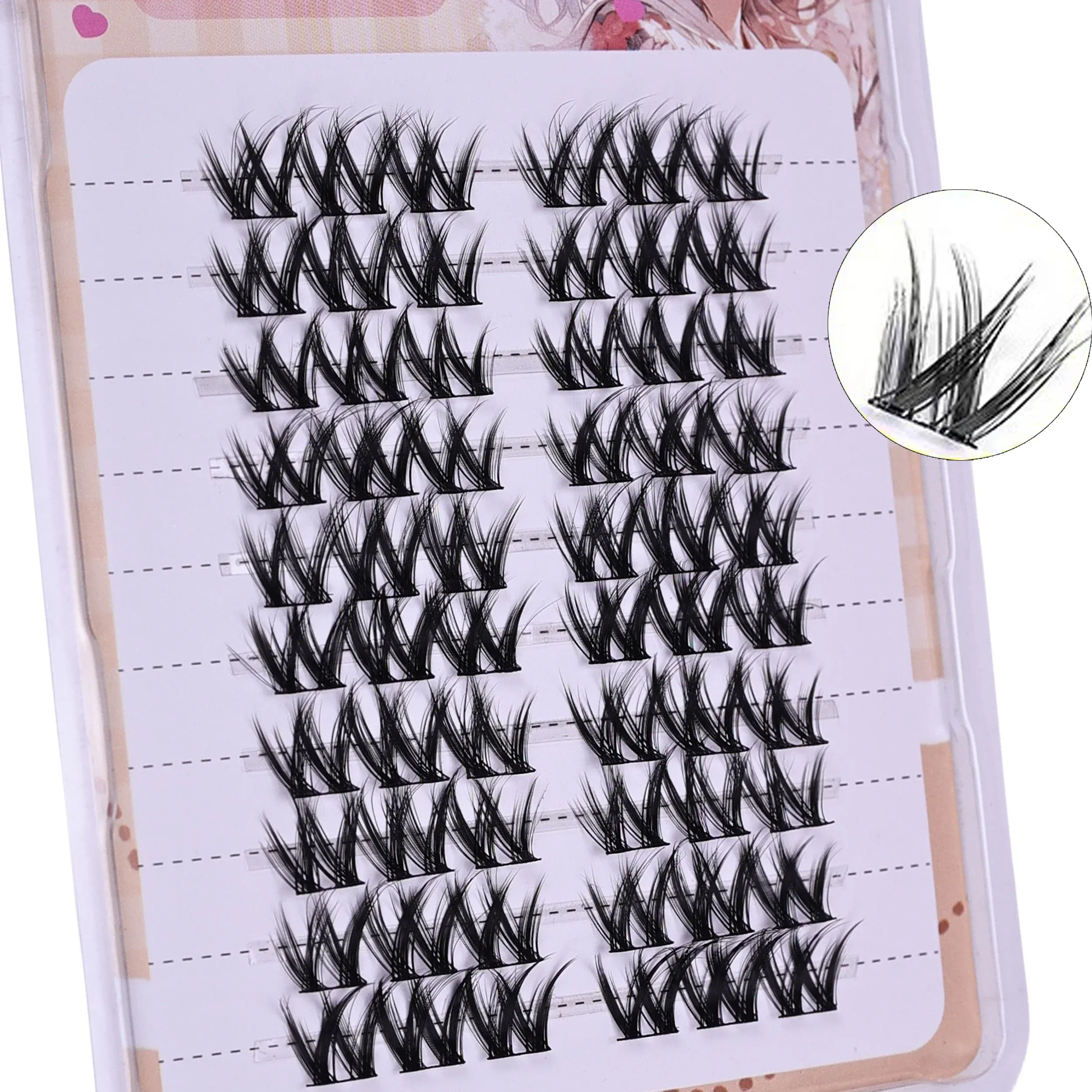 Light Matte Fiber W-Shape Fluffy Cluster Lashes 10 Rows 60 Uncut Clusters Natural DIY Anime Eye Makeup Lashes for Daily Office