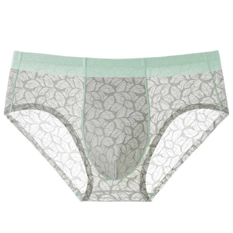 Männer Eis Seide Ultra-dünne Kurze Unterwäsche Nahtlose Spitze Jacquard Atmungsaktive Höschen 3D Ausbuchtung Beutel Transparent Mesh Dessous