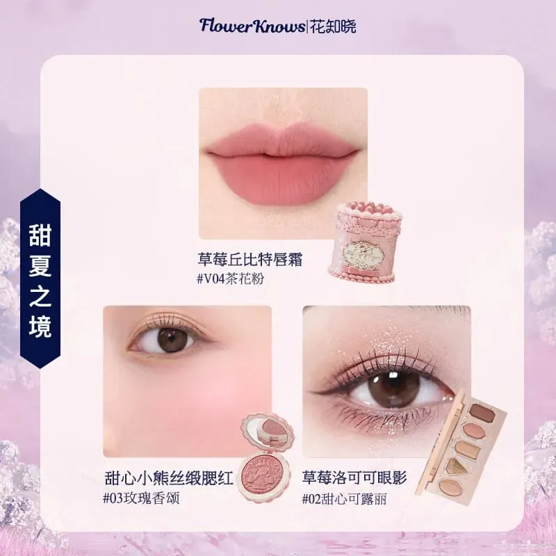 Flowerknows Complete Makeup Gift Set Long-Lasting Lip Glaze Blush & Shimmer Eyeshadow Palette All-in-One Beauty Kit Gift Box