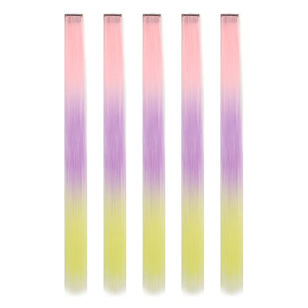 5PCS/set Clip in Hair Extensions Synthetic Hairpieces Colored Party Highlights for Girls 18 inches Multi-colors Straight Hair