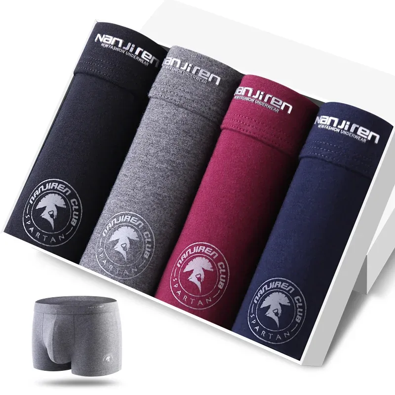 4Pcs/lot Men's Underwear Sexy Boxer Shorts Cotton Panties Man Solid Underpants Male Soft U Convex Lingerie Plus Size L-6XL