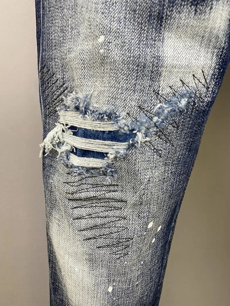 Men Jeans Dsq2 Denim Pants Hole Slim Pencil Trousers Buttons Party Clothes coolguy D2 JEANS for husband blue — image 7
