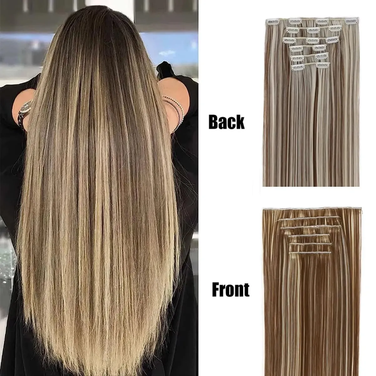 6 個のクリップインヘアエクステンション 24 インチ長さのストレート耐熱合成クリップオンヘアピース女性の日常着