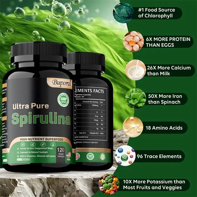 Organic Spirulina - Detoxification Immune System Cardiovascular Antioxidant Improve Digestive Health