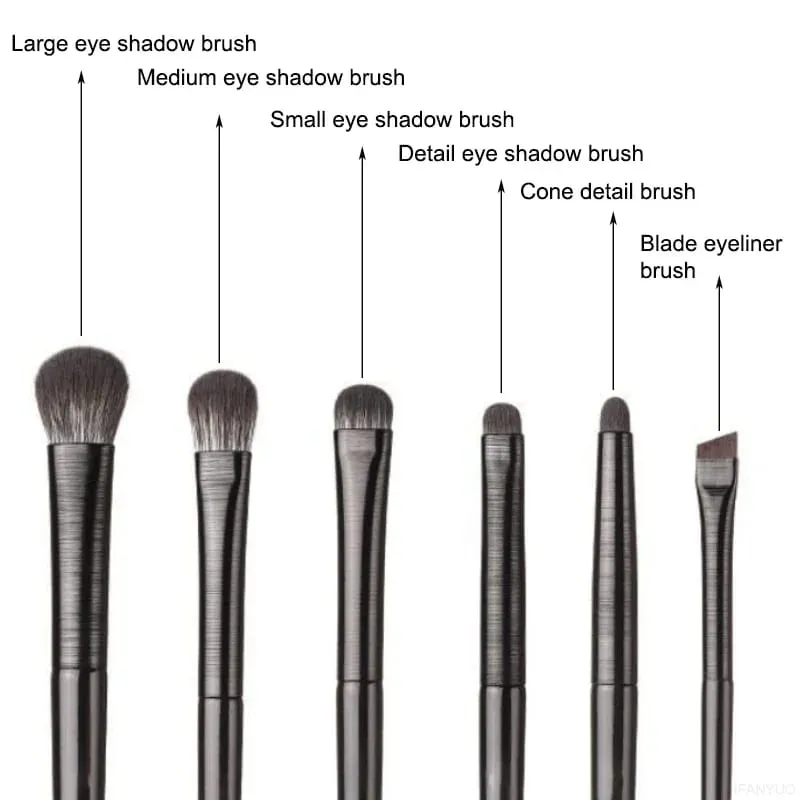 6pcs Black Eye Makeup Brushes Set Professional Contouring Eyeshadow Eyeliner Brush Portable Blending Facial Beauty Cosmetic Tool