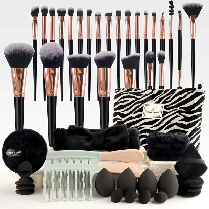 47Pcs Professional Makeup Brushes Set Beauty Tools Kit Portable Travel Cosmetic Bag Puff Toiletry Makeup Accessories Set