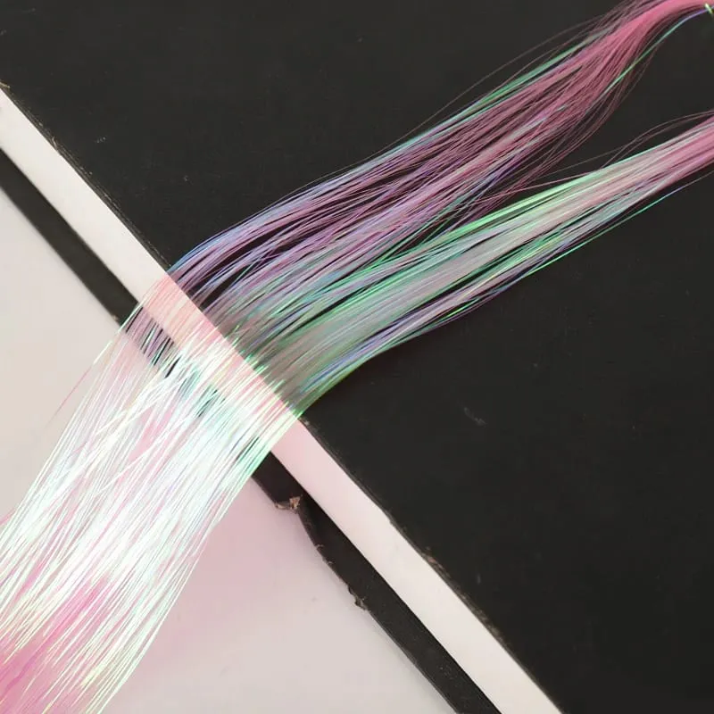 Synthetic Hair Tinsel Kit 48 inch Colourful Fairy Tinsel Hair Extensions Heat Resistant With Shiny Hair Accessories For Women