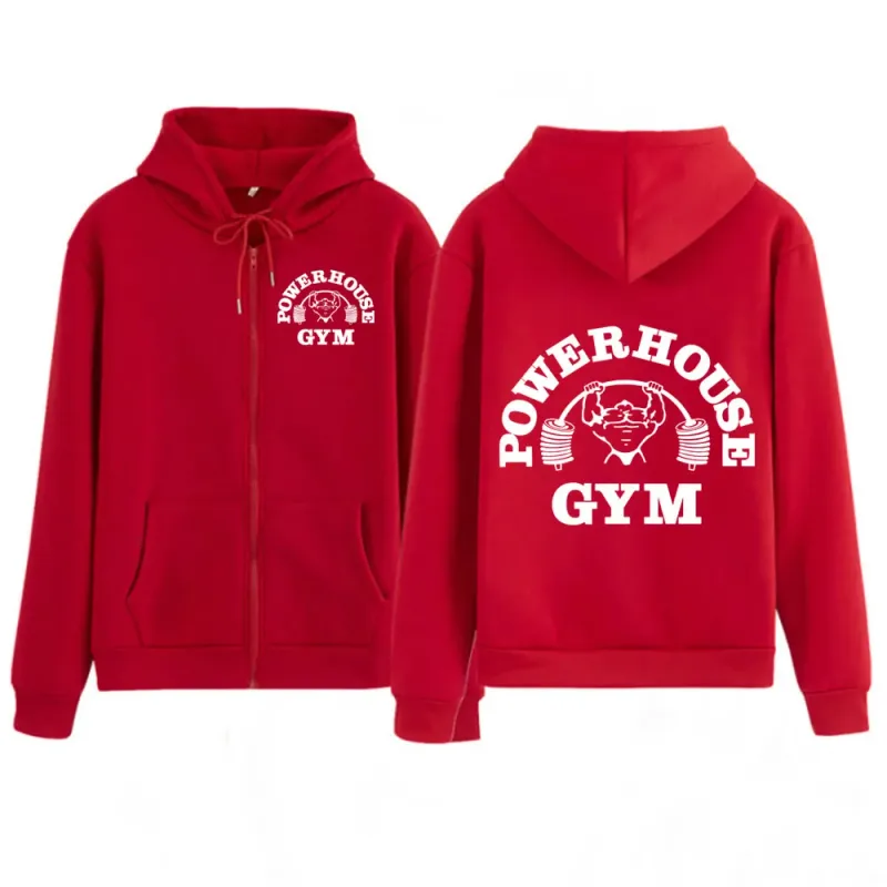 Powerhouse Gym Logo Zipper Hoodie Harajuku Geek Fitness Zip Up Hoodies Unisex Long Sleeve Fashion Casual Oversized Jacket Coat