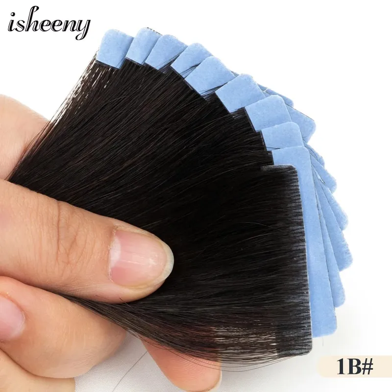 머리 확장에 Isheeny 보이지 않는 테이프 12 "16" 20 "피부 Weft 테이프 Ins 10pcs 자연 스트레이트 기계 레미 인간의 머리카락 제작 — image 8