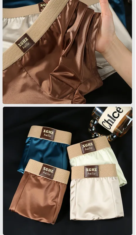 3PCS/Pack Luxury Ice Silk Satin-like Men's Panties Super Soft Boxer Homme Cool Breathable Comfortable Man Underwear Underpants