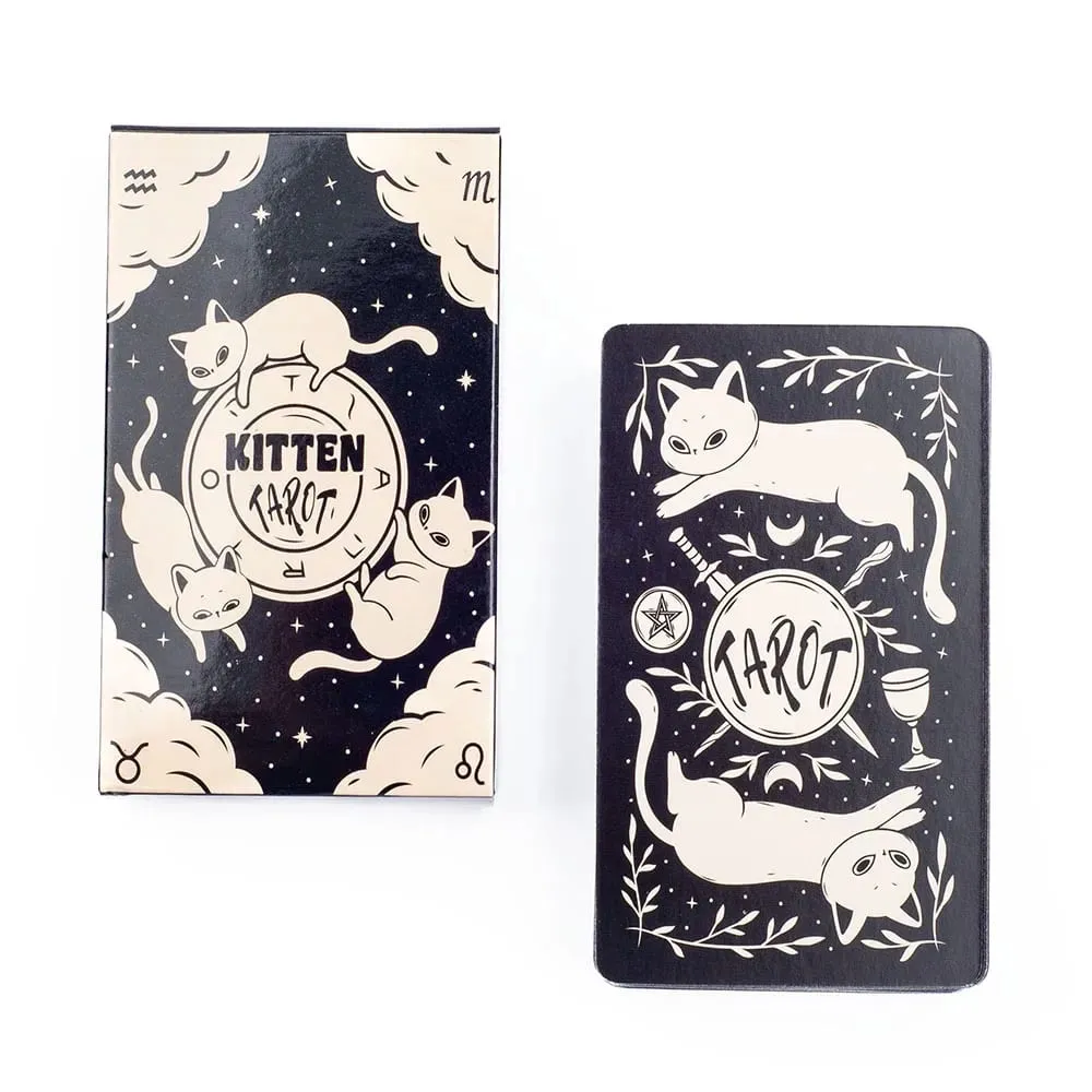 Kitten Tarot Deck 78Pcs Cute Black and White For Beginners Version Mysterious Board Game Fun Fortune telling Kit