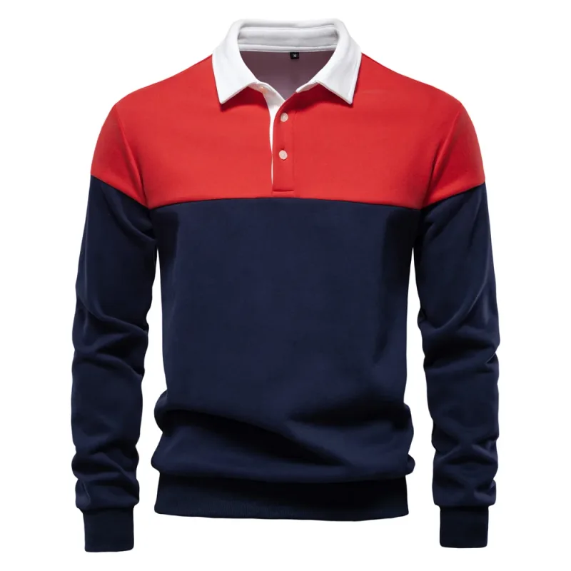 Felpa da uomo in cotone premium Felpa a blocchi di colore Felpa sociale casual da lavoro a maniche lunghe