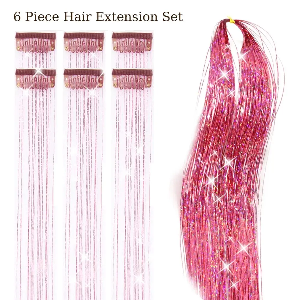 Hårglitterpaket med 6 st Klämma i hårglitter 20 tum Färgglada glitter glitter Hårförlängningar Festival Present glitter Fairy Hairpiece