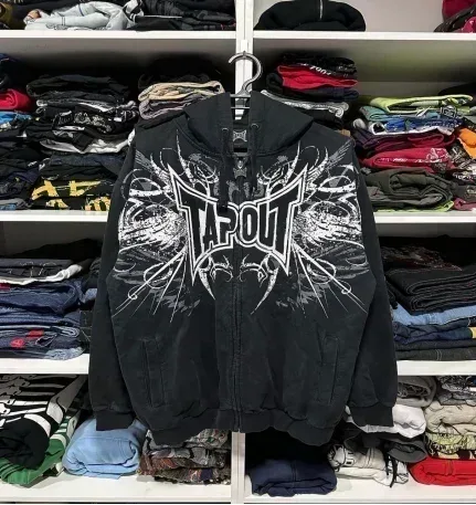 Mens Zip Up Hoodie สีน้ำเงินเข้มปีกพิมพ์กราฟิกที่ไม่ซ้ำกัน Y2K Streetwear American Urban เสื้อสวมหัวเสื้อผ้าเยาวชน Hooded Sweatshirt