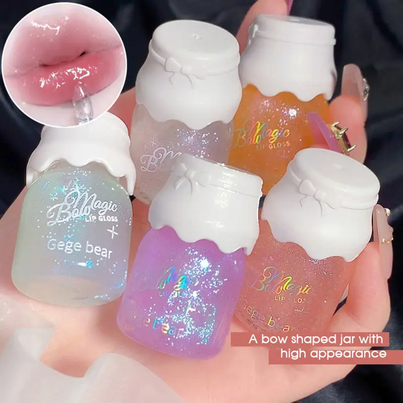 Gege bear Bow Knot Milk Canister Lip Honey Moisturizes and Moisturizes the Mirror Face with Water Gloss and Fine Shining Lips