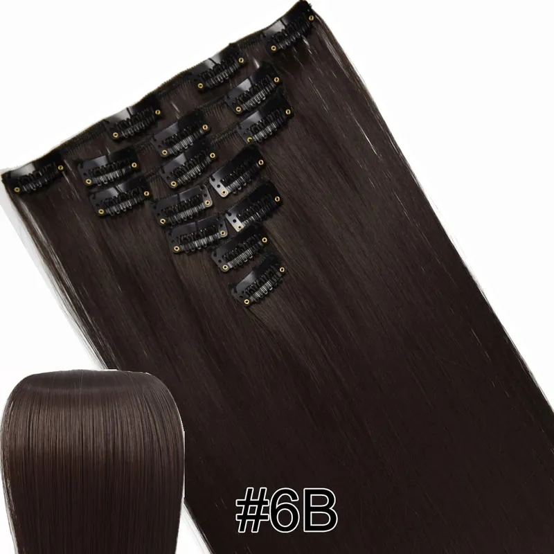 Synthetic Hair Fiber Heat Resistant130gr Straight clip in Hair Extensions 7006
