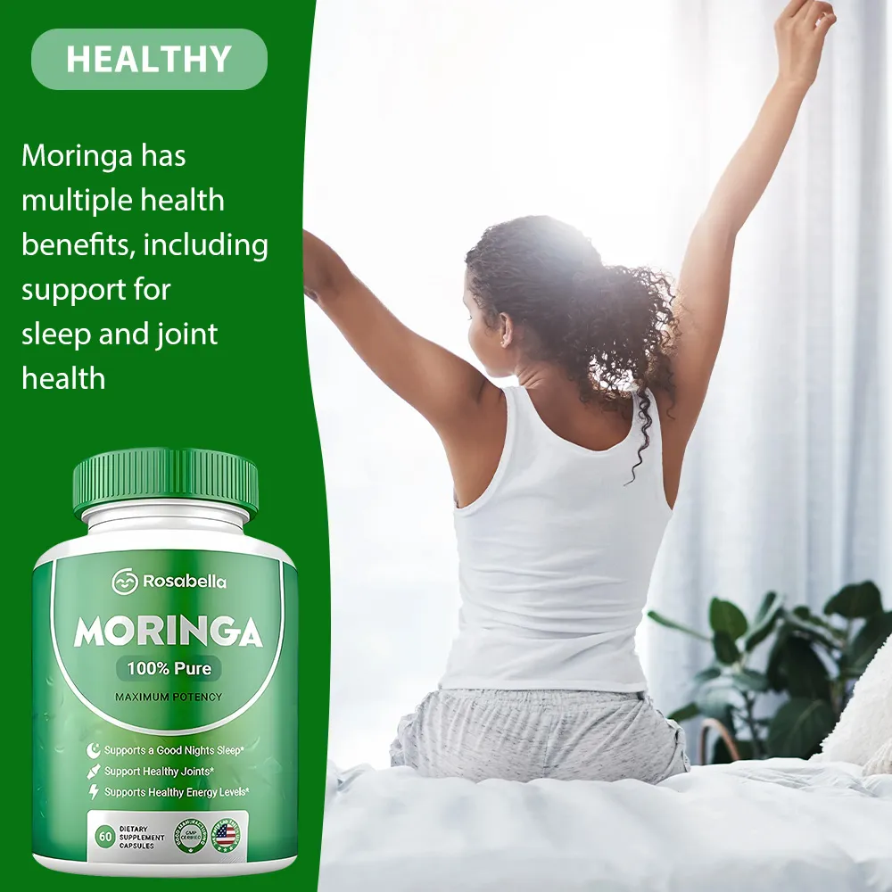 Moringa Capsules - Pure Moringa Powder Energy Skin Immune & Gut Health Natural Green Superfood Supplement - 60 Count