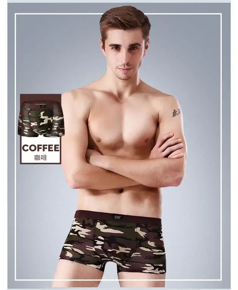 4Pcs/Lot Men's Underwear Camouflage Color Sexy Boxer High-quality Bamboo Fiber Soft Breathable Antibacterial Men's Boxer Shorts