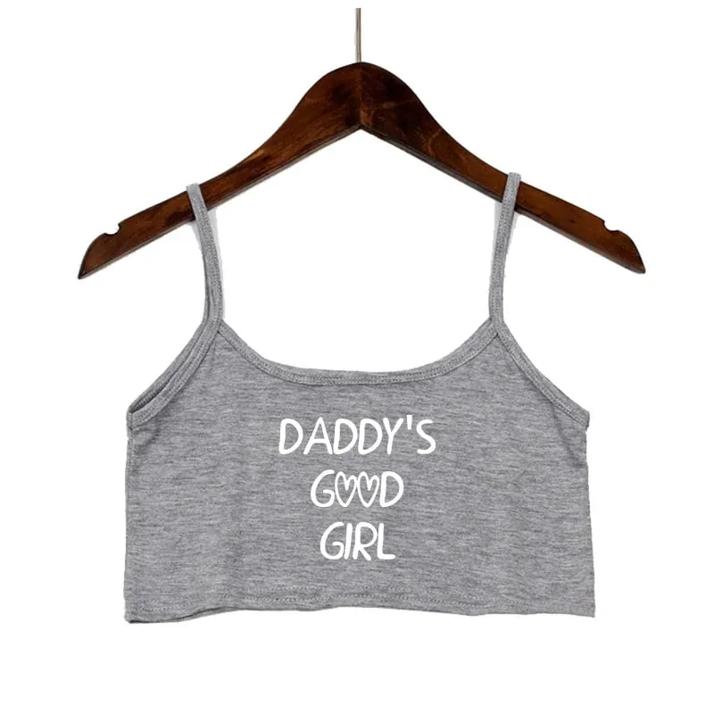Pink Letters Print Summer Women's Crop Top Sexy Elastic Cotton Camis Sleeveless Short Tank Top Bar Tops Women