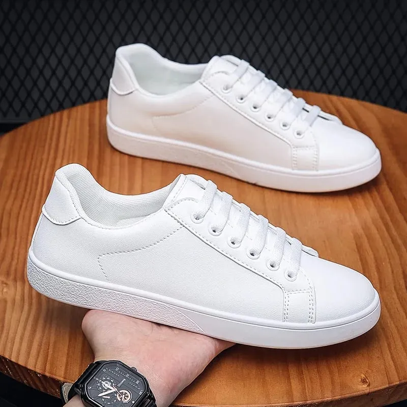 Men's Vulcanized Shoes Casual Low Top Flat Sneakers White Shoes Zapatillas Hombre Chaussure Homme Drop Shipping Leather Black — image 4