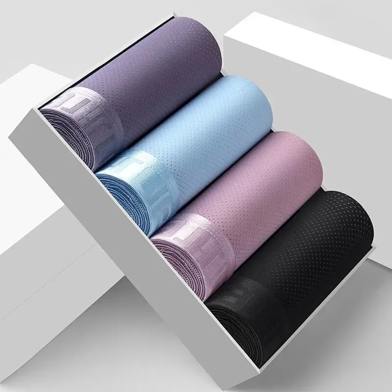 4pcs Ice Silk Mesh Boxer Shorts Men's Underwear Cool Underpant Breathable Sexy Slim Panties Bamboo Lingerie Wholesale Lots L-6XL 3256806582323621