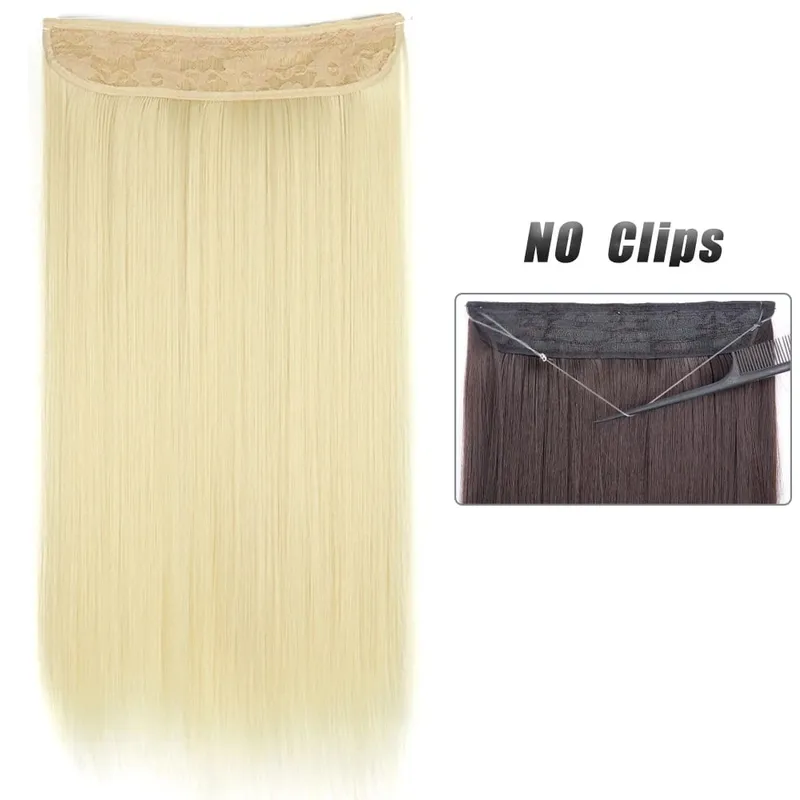 No Clip Natural Hair Extensions Invisible Wire Synthetic Long Straight Black Brown Blonde False Fish Line Hairpiece For Women