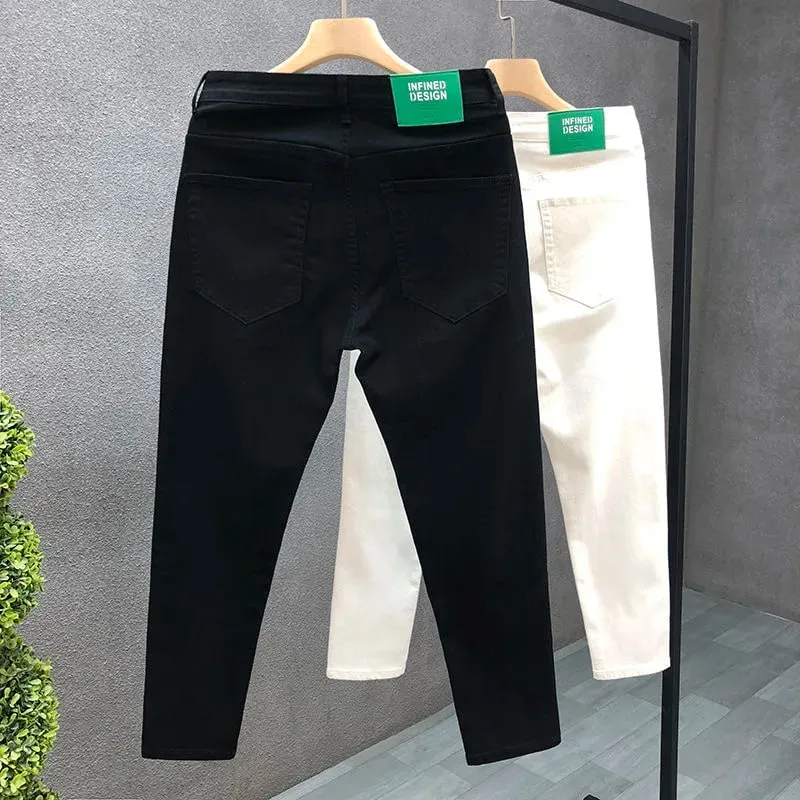 2023 Spring and Autumn New Classic Fashion Solid Color Elastic Casual Jeans Men's Comfortable High-Quality Small Foot Pants 36 — image 4