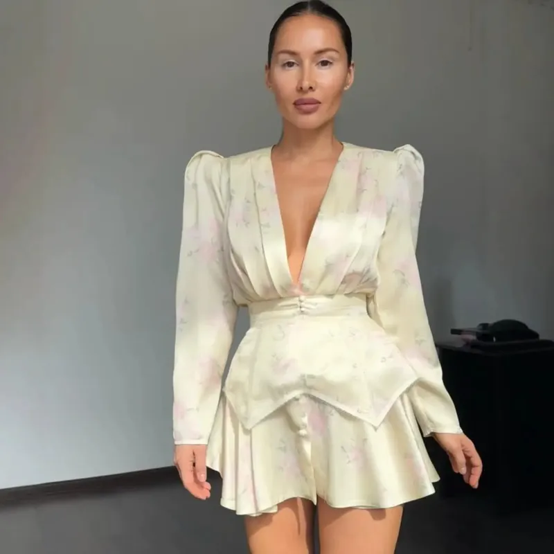 Robe imprimée élégante en Organza pour femmes, décolleté en v profond, demi-manches, taille cintrée, plissée, Robe de soirée, été, 2026