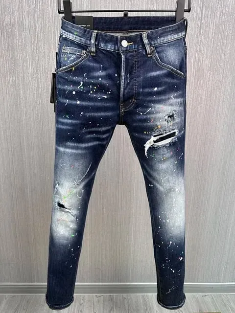 D2 Hombres Jeans Pantalones De Mezclilla Agujero Slim Lápiz Pantalones Botones De Metal Clásicos De Fiesta Moda Negro DSQ2 JENAS