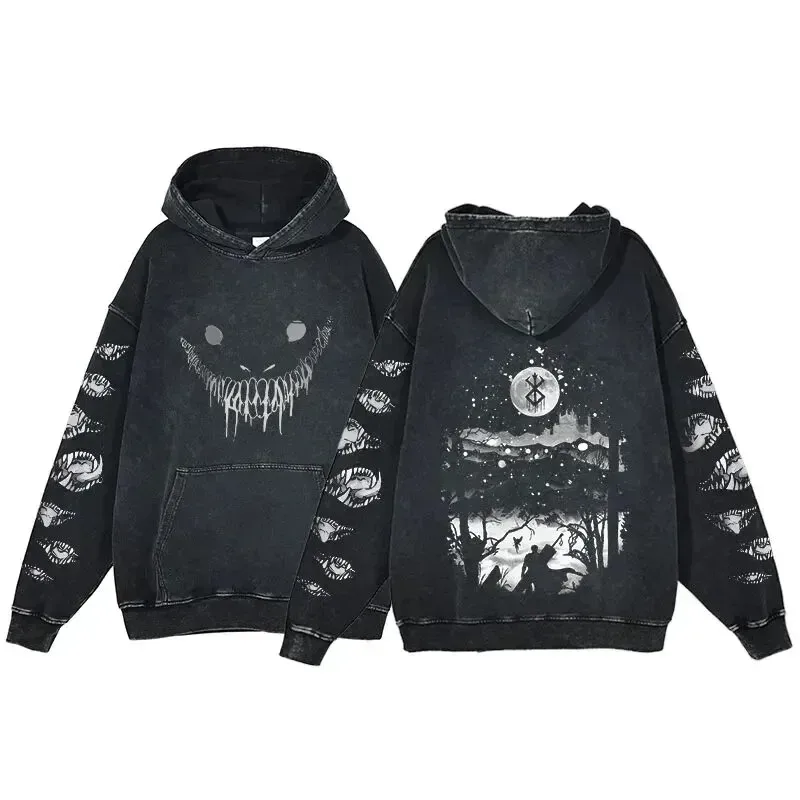 HAI Customizable Retro Washed Hoodies 100% Cotton Tops Black Acid Vintage Hooded Sweatshirts Oversize Hip Hop Male Pullover
