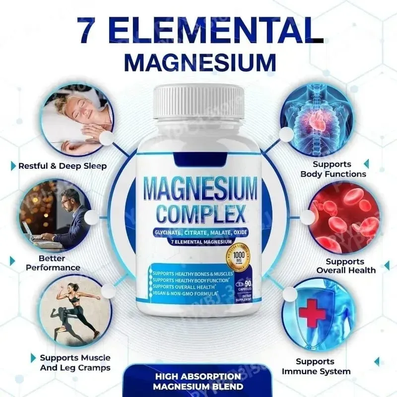 Magnesium Supplement 1000mg 7 in 1 Complex with Glycinate Citrate Malate Taurate Supports Muscle Relaxation Sleep Support 90 Ct