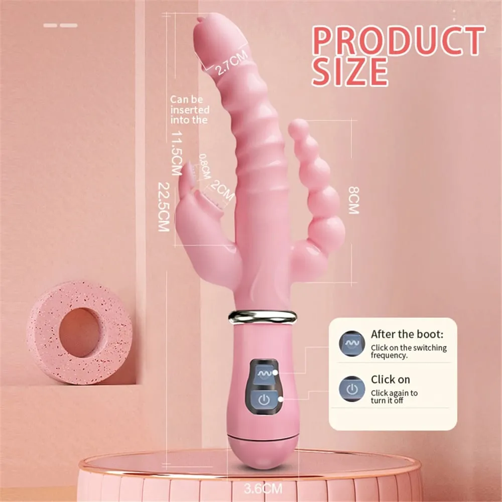 Vibrator Powerful 3 in 1 Dildo Rabbit Vibrator Waterproof Anal Clit Vibrator Sex Toys for Women Couples Flirting Dildo Vibrator