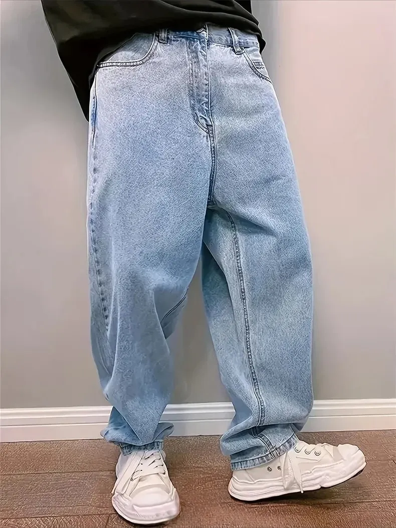 Casual Oversize Baggy Jeans Mens Spring Autumn Straight Loose Light Blue Denim Trousers Streetwear Fashion Wide Leg Pants Y2k — image 9