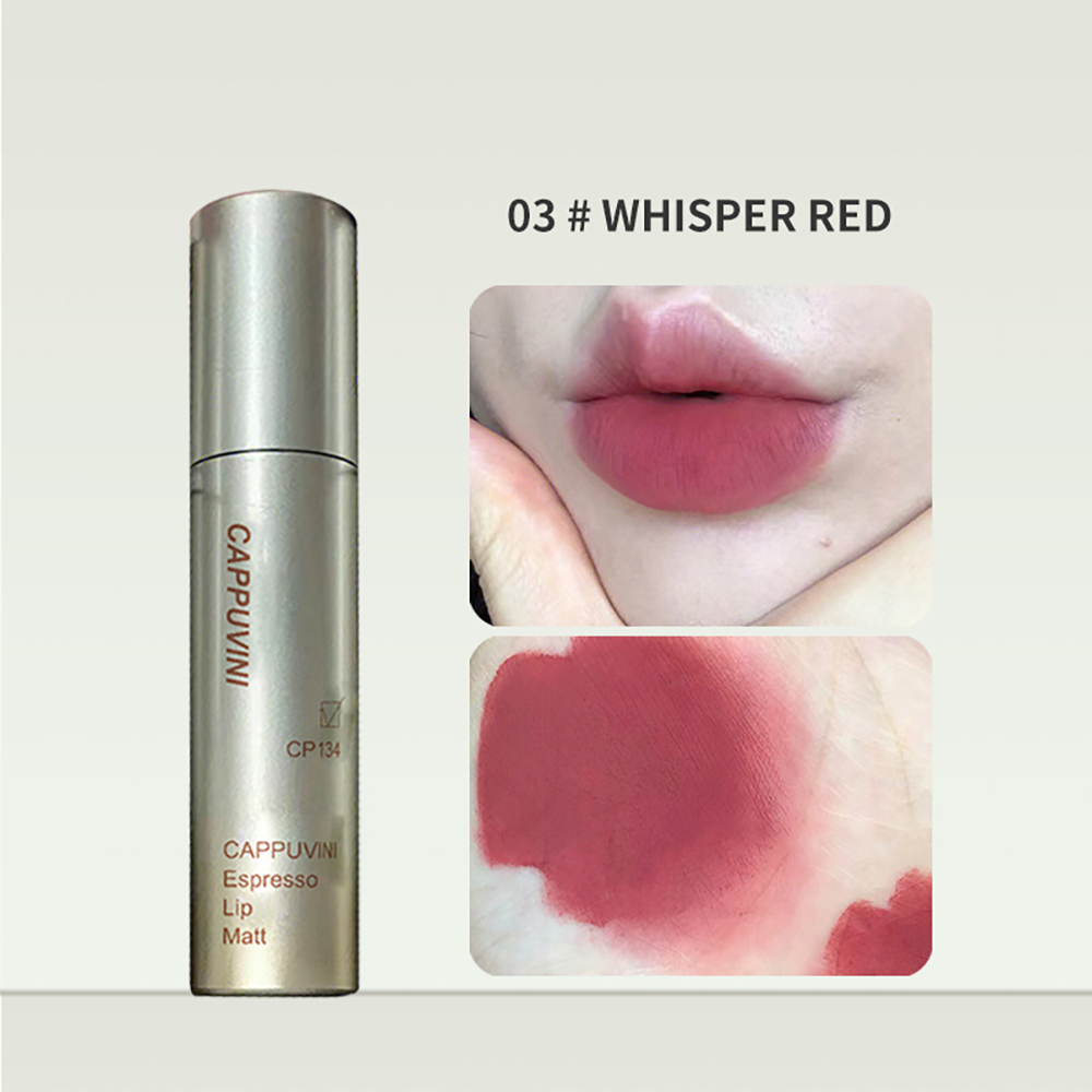 Cappuvini Espresso Matte Velvet Lip Glaze Chống Thấm Nước Kết Cấu Lâu Mịn Bóng Trang Điểm Màu Môi