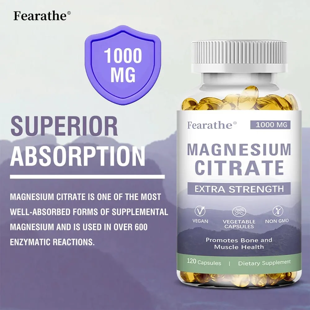 Magnesium Citrate Capsules - Dietary Supplement for Muscle Nerve Bone and Heart Support - Gluten Free Non-GMO - 120 Capsules — image 3