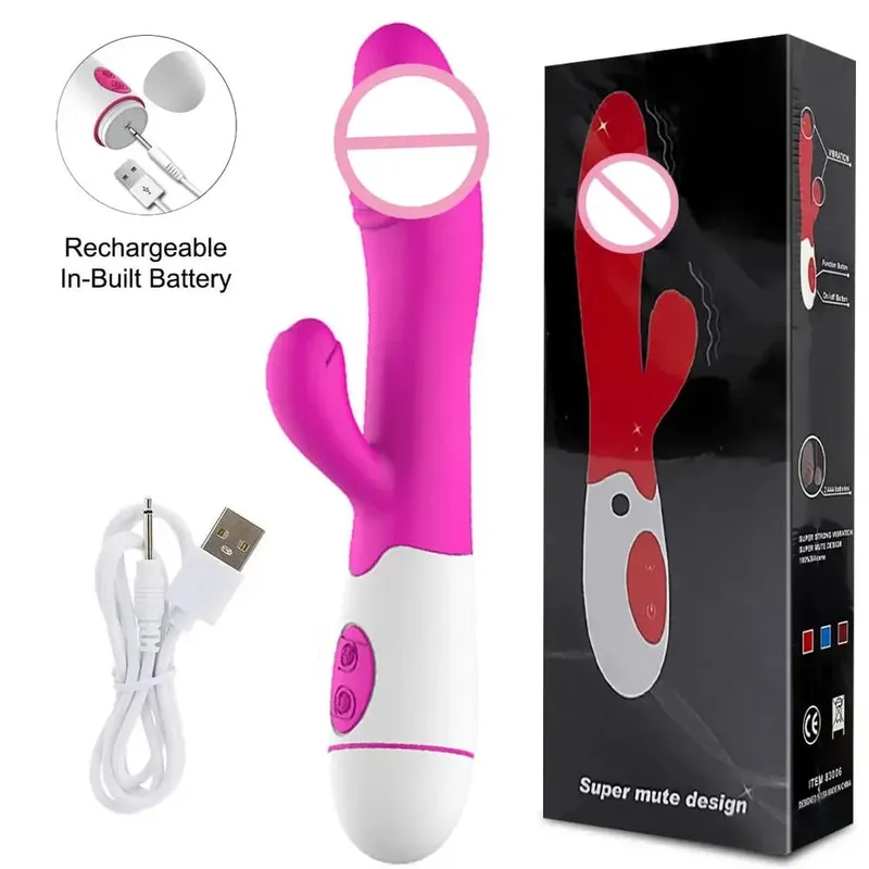 30 Speed Rechargeable Handheld Silicone Adult Clit Clitoral Clitoris Sex Toy G Spot Dual Motor Rabbit Vibrator for Women Female