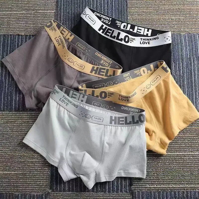 4Pcs/lot Men's Underwear Sexy Boxer Shorts Cotton Panties Man Solid Underpants Male Soft U Convex Lingerie Plus Size L-6XL