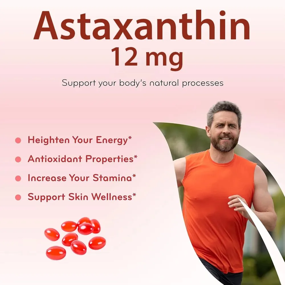 Astaxanthin-Kapseln 12 mg fördern die Herz-Kreislauf-Gesundheit und beschleunigen den Stoffwechsel, unterstützen die Gesundheit von Augen, Gelenken und Haut