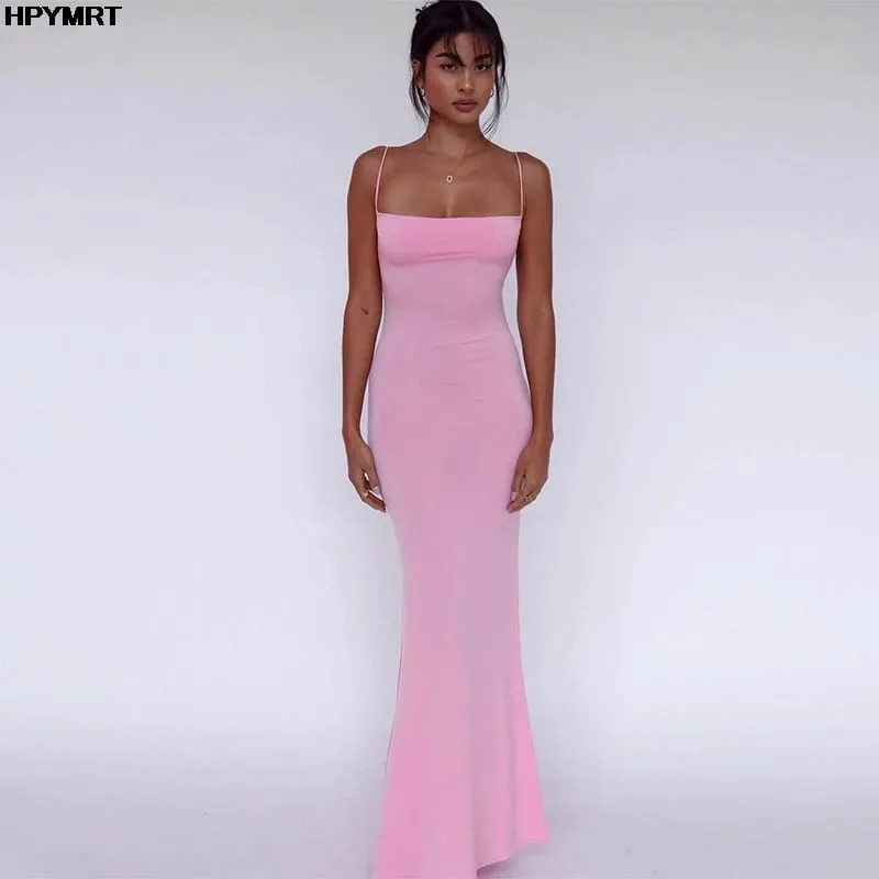 2025 moda casual nuova estate sexy fionda vestito da partito tinta unita abiti lunghi da donna abiti da sera abbigliamento femminile