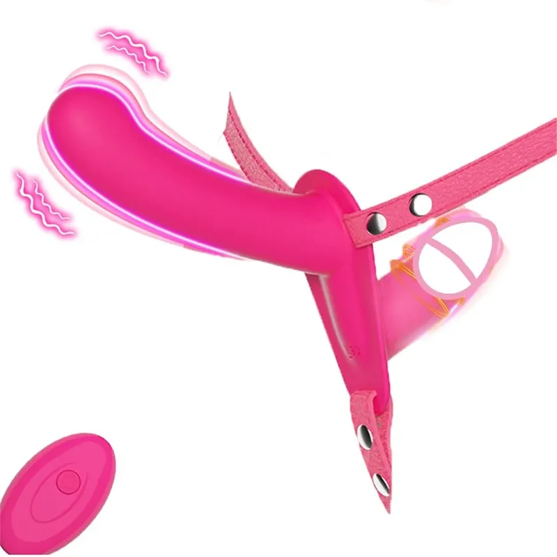 Strap On Double-Headed Vibrator Dildo Adjustable with 10 Vibration Modes Wearable Harness Sex Toy for Female Couple for Lesbians
