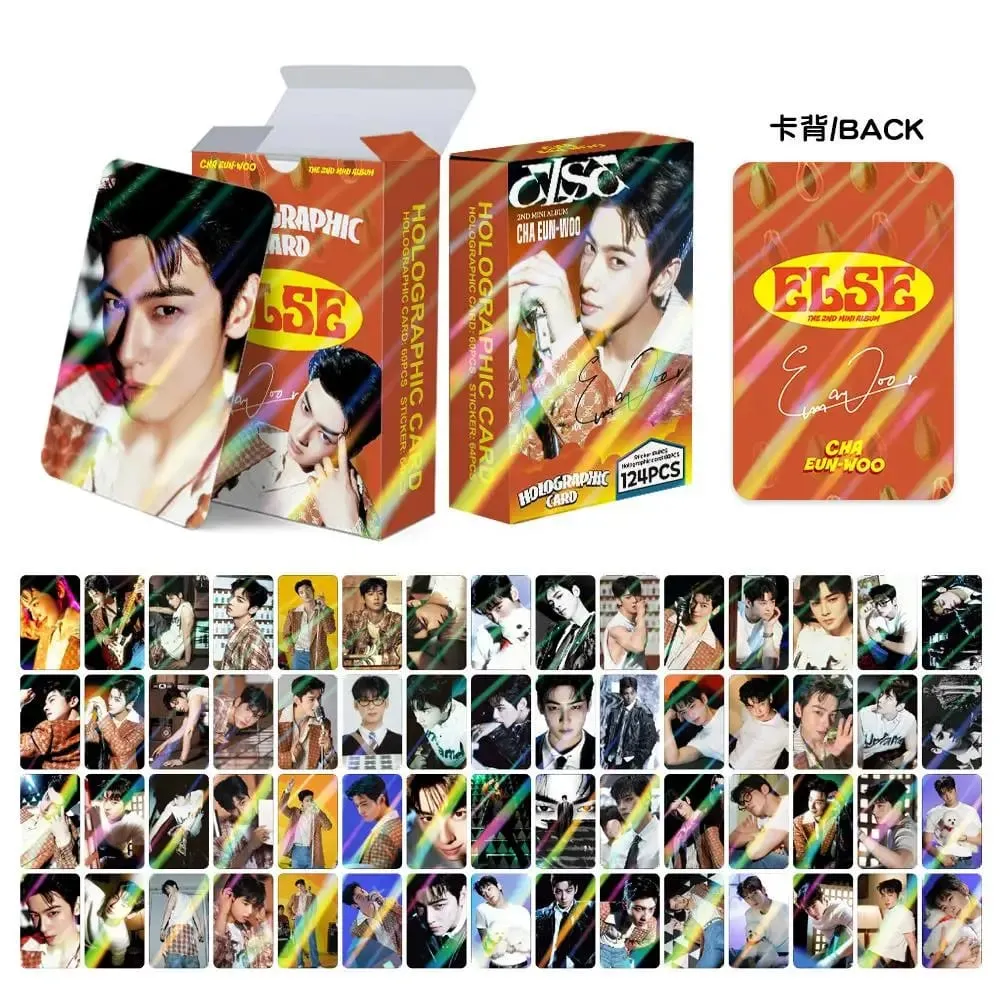 124Pcs Cha Eun-Woo Album ELSE Laser LOMO Cards - Korean Star Collectible Photo with Bonus Stickers for Fans