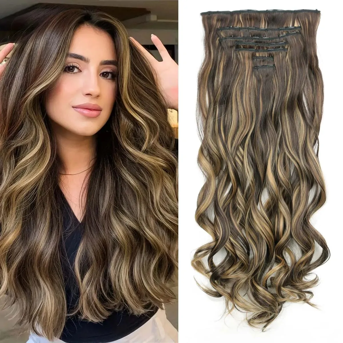 Long Straight Hairstyle 16 Clips 7Pcs/Set Hair Extensions Natural Synthetic Blonde Black Hairpieces Heat Resistant For Women