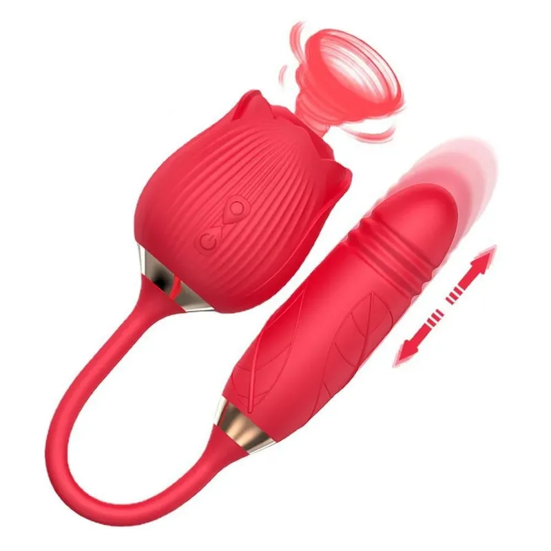 Rose-Licking Vibrator for Women Nipple Clitoral Stimulator Massager Thrusting Dildo 2 in 1 Sex Toy for Women Adult Sex Products