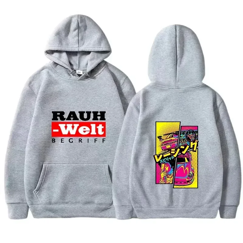 Rauh Welt Hoodie Auto Widebody Tuning JDM Racing Pop Art Comic Ästhetik Schwarz Übergroßes lässiges Sweatshirt Langarm