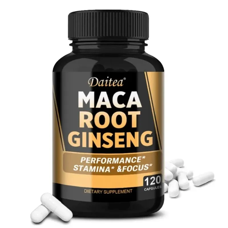 Vegan 11400mg (Yellow+Red+Black) Maca & Ginseng Root Extract - Muscle Energy & Strength Supplement - 120 Capsules