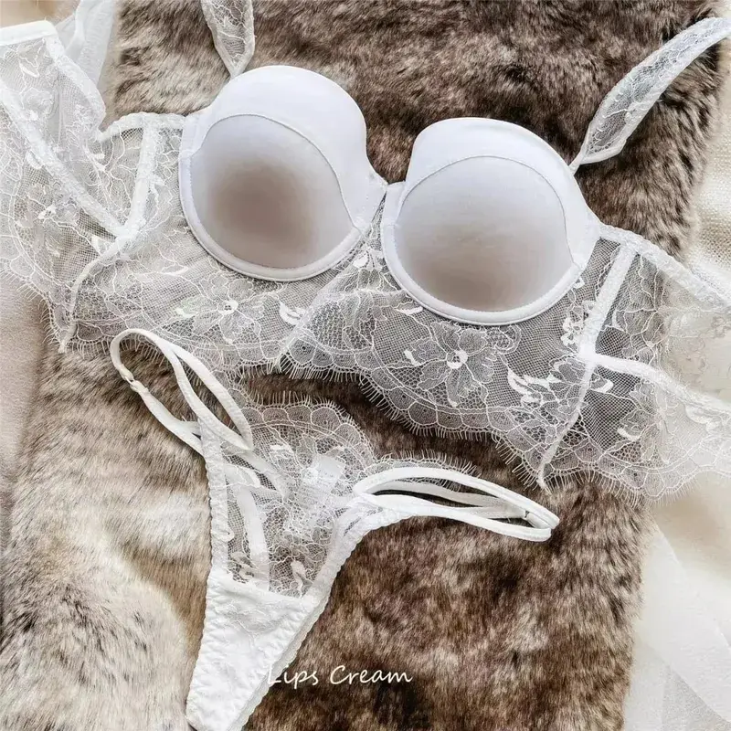 Sexy Lace Underwear Female Poly Poly Thin Soft Steel Ring up Support Anti-Sagging Collect Vice Breasts Solid Color Back Bra Set — image 6