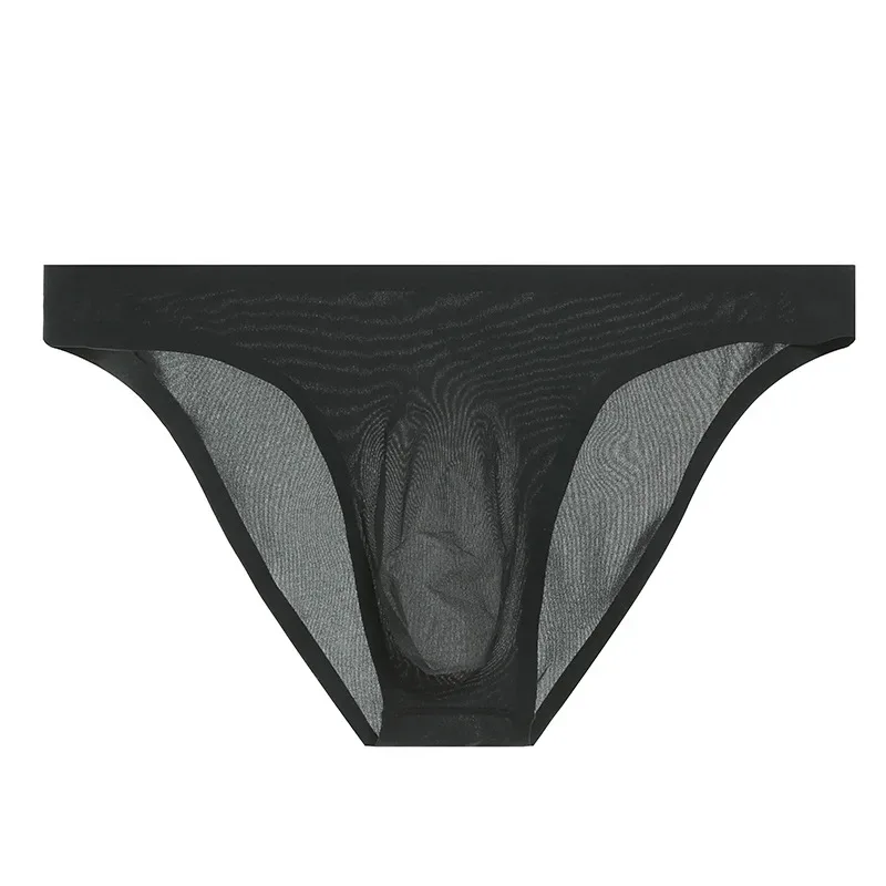 Mens ICE Silk Seamless ชุดชั้นในบางเฉียบโปร่งใสแห้งเร็วเซ็กซี่กระเป๋ากางเกงชายไม่มีรอยต่อกางเกง Breathable Underpants