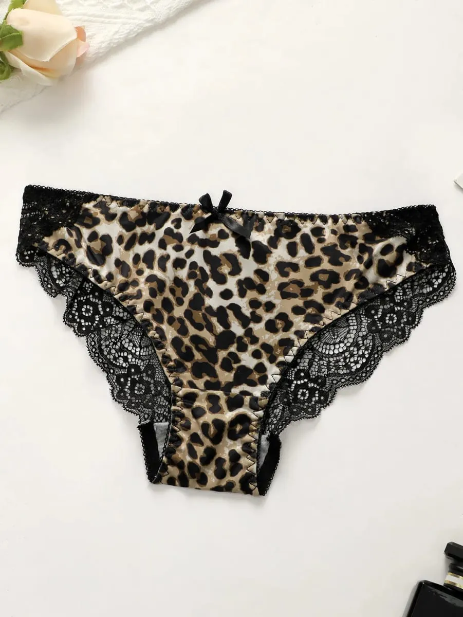 Women's Sexy Underwear Set Leopard Pattern Bra with Steel Ring Front Closure Comfortable and Breathable Lace Panty