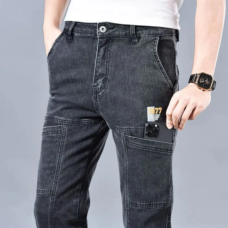 6 Pockets Slim Straight Jeans Men's 2025 Autumn New Elastic Business Casual Denim Pants Comfortable Fashion Male Trousers