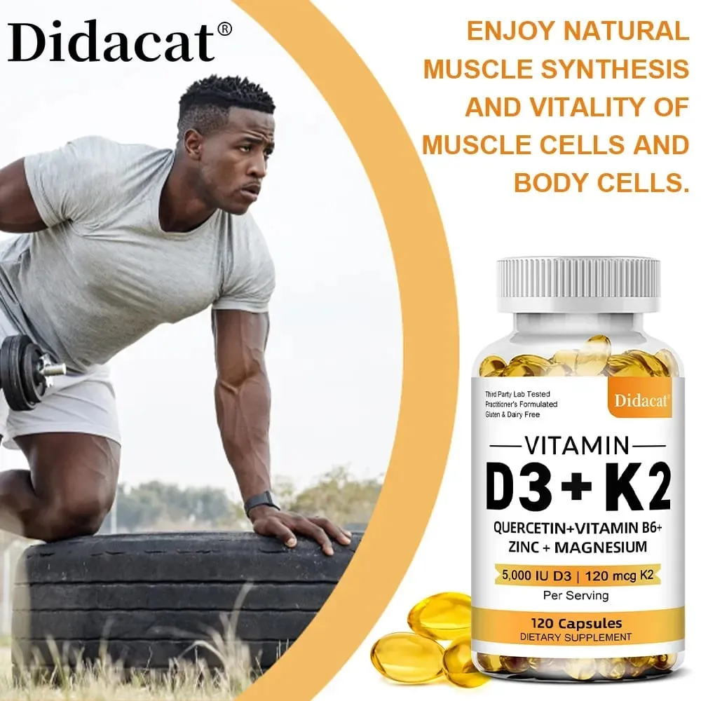 Suplemen Diet Vitamin D3 + K2 - Dukungan Kesehatan Tulang dan Jantung Membantu Mengatur Metabolisme Kalsium - 120 Softgels